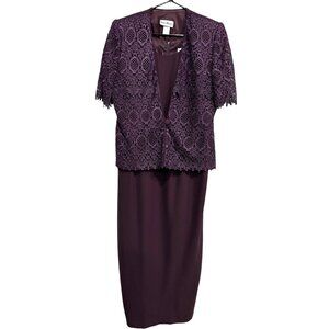 Karen Miller New York Purple Lace Overlay Dress Suit Size 8 Evening Formal Event